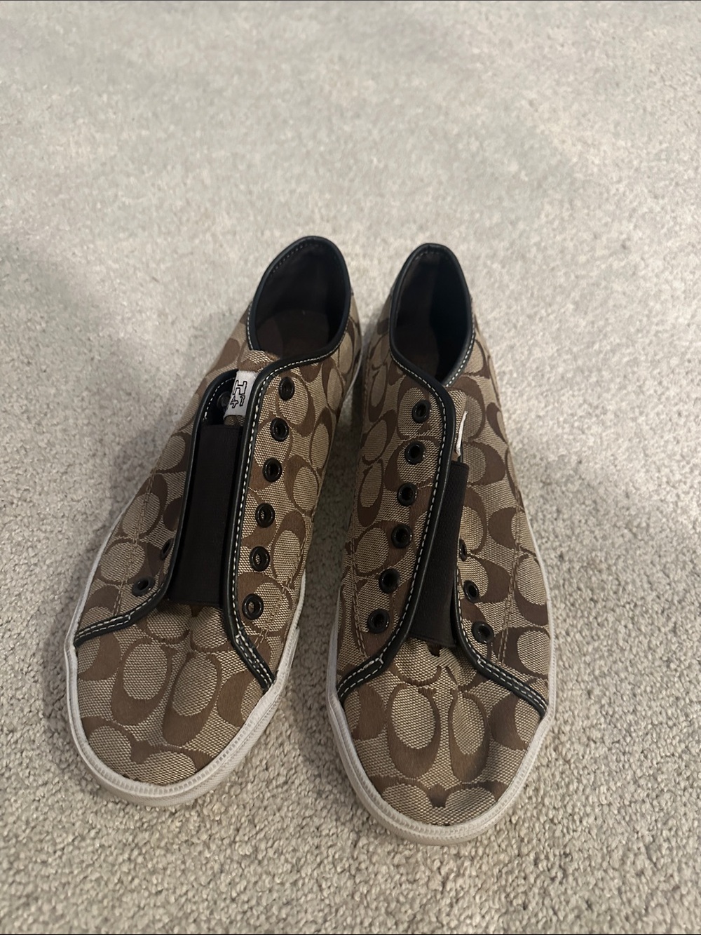 Coach Signature Logo Slip-On Sneakers in Khaki and Brown